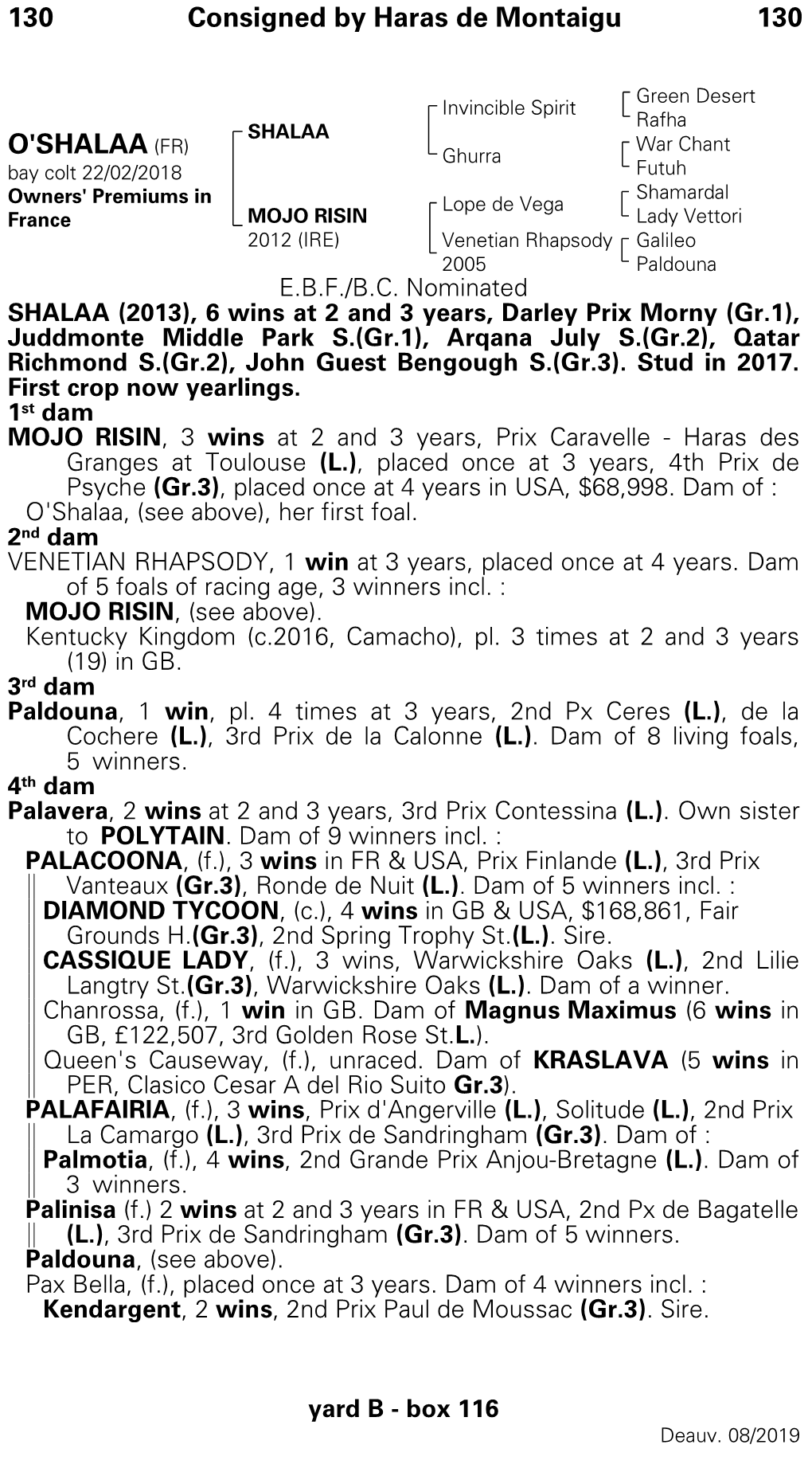 130 Consigned by Haras De Montaigu 130 O'shalaa (FR)