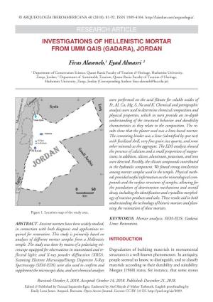 Investigations of Hellenistic Mortar from Umm Qais (Gadara), Jordan