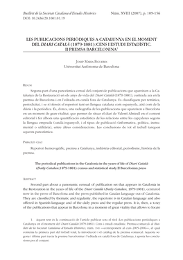 Les Publicacions Periòdiques a Catalunya En El Moment Del Diari Català (1879-1881):Cens I Estudi Estadístic