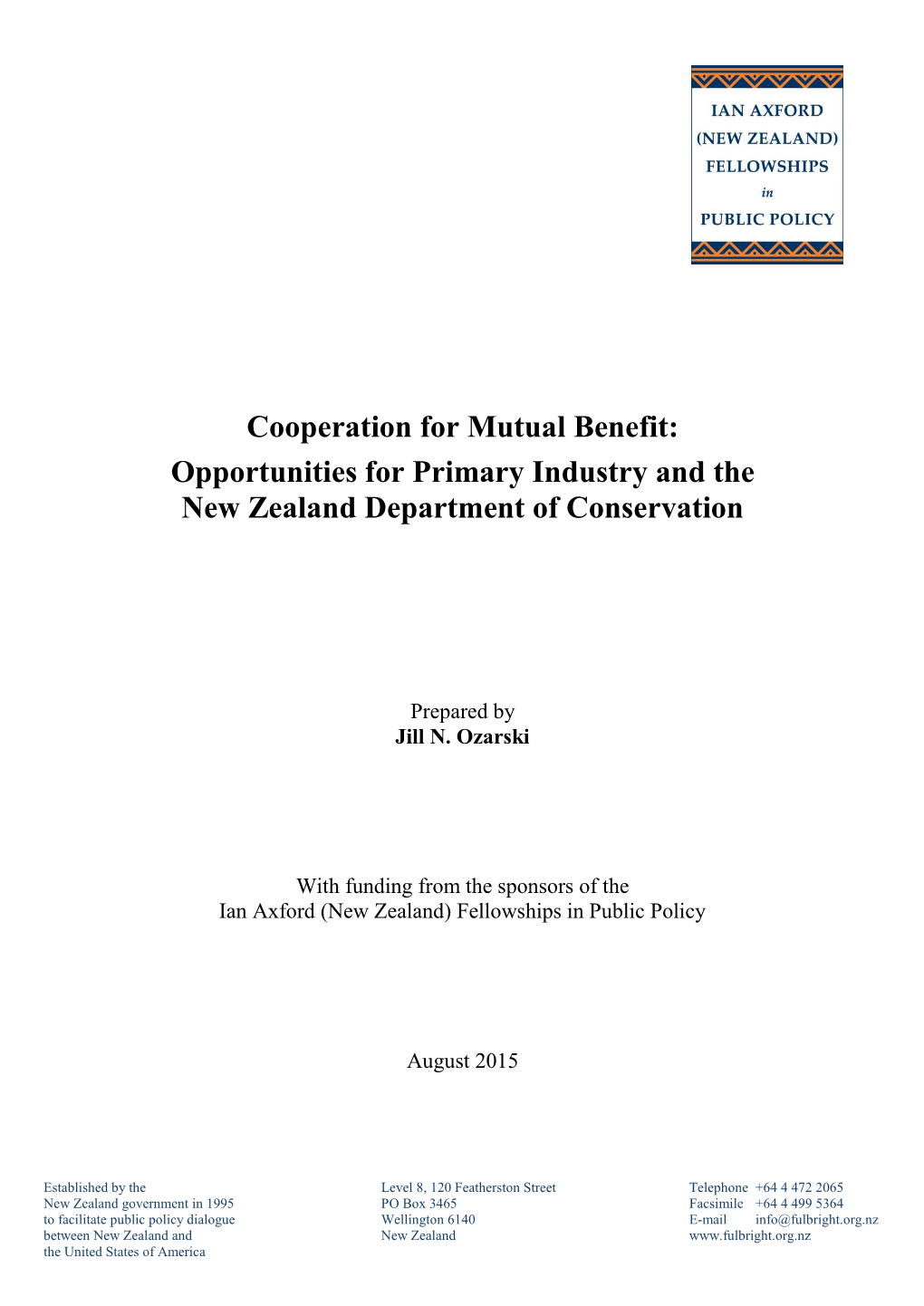 Opportunities for Primary Industry and the New Zealand Department of Conservation