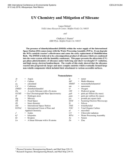 UV Chemistry and Mitigation of Siloxane