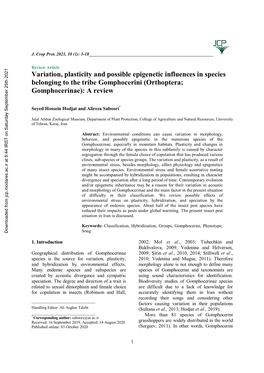 Variation, Plasticity and Possible Epigenetic Influences in Species Belonging to the Tribe Gomphocerini (Orthoptera; Gomphocerinae): a Review