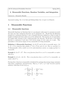 1 Measurable Functions