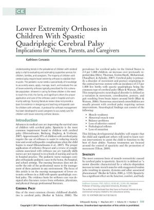 Lower Extremity Orthoses in Children with Spastic Quadriplegic Cerebral Palsy Implications for Nurses, Parents, and Caregivers