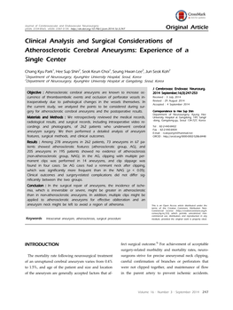 Clinical Analysis and Surgical Considerations of Atherosclerotic Cerebral Aneurysms: Experience of a Single Center
