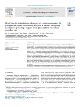 Identifying the Optimal Timing of Preoperative Electroacupuncture For