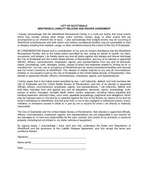City of Scottsdale Westworld Liability Release and Waiver Agreement