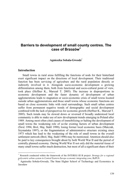Barriers to Development of Small County Centres