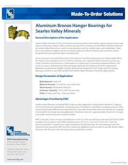 Aluminum Bronze Hanger Bearings for Searles Valley Minerals