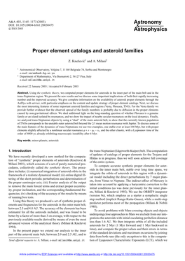 Proper Element Catalogs and Asteroid Families