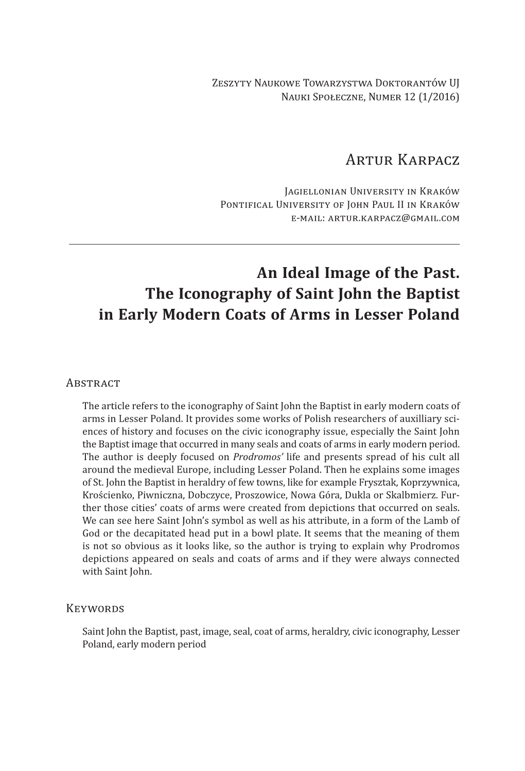An Ideal Image of the Past. the Iconography of Saint John the Baptist in Early Modern Coats of Arms in Lesser Poland