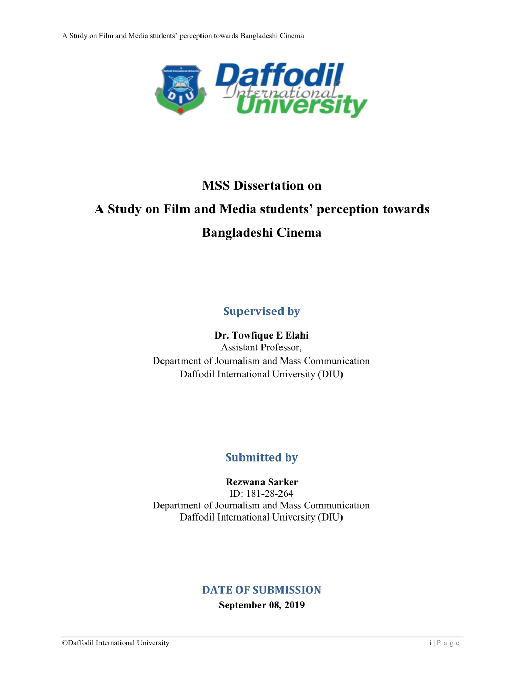 MSS Dissertation on a Study on Film and Media Students' Perception