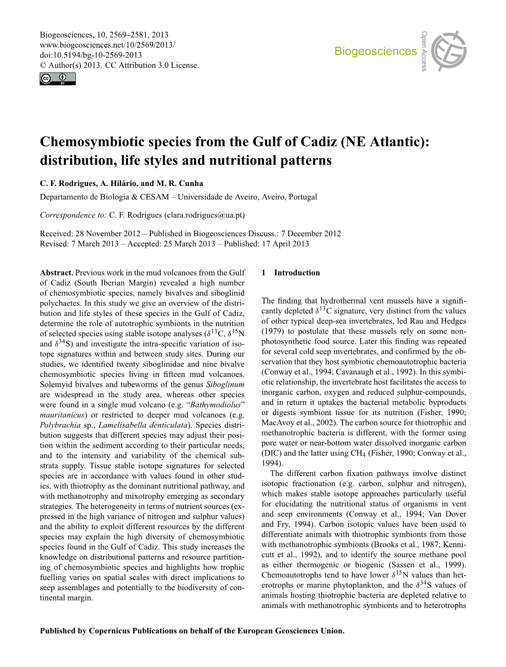 Chemosymbiotic Species from the Gulf of Cadiz (NE Atlantic)