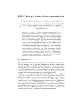 UMAC: Fast and Secure Message Authentication