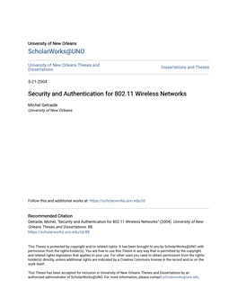 Security and Authentication for 802.11 Wireless Networks