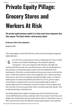Private Equity Pillage: Grocery Stores and Workers at Risk Private Equity Pillage: Grocery Stores and Workers at Risk