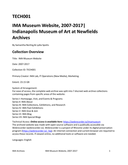 TECH001 IMA Museum Website, 2007-2017| Indianapolis Museum of Art at Newfields Archives
