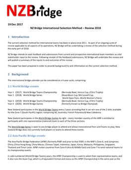 19 Dec 2017 NZ Bridge International Selection Method – Review 2018 1