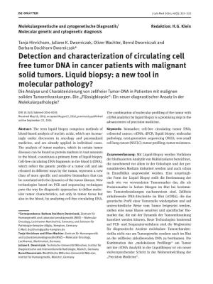 Detection and Characterization of Circulating Cell Free Tumor DNA in Cancer Patients with Malignant Solid Tumors