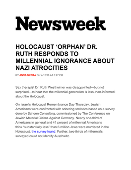 Holocaust 'Orphan' Dr. Ruth Responds to Millennial