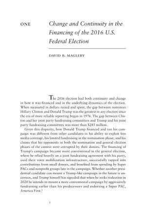 Change and Continuity in the Financing of the 2016 U.S. Federal Election
