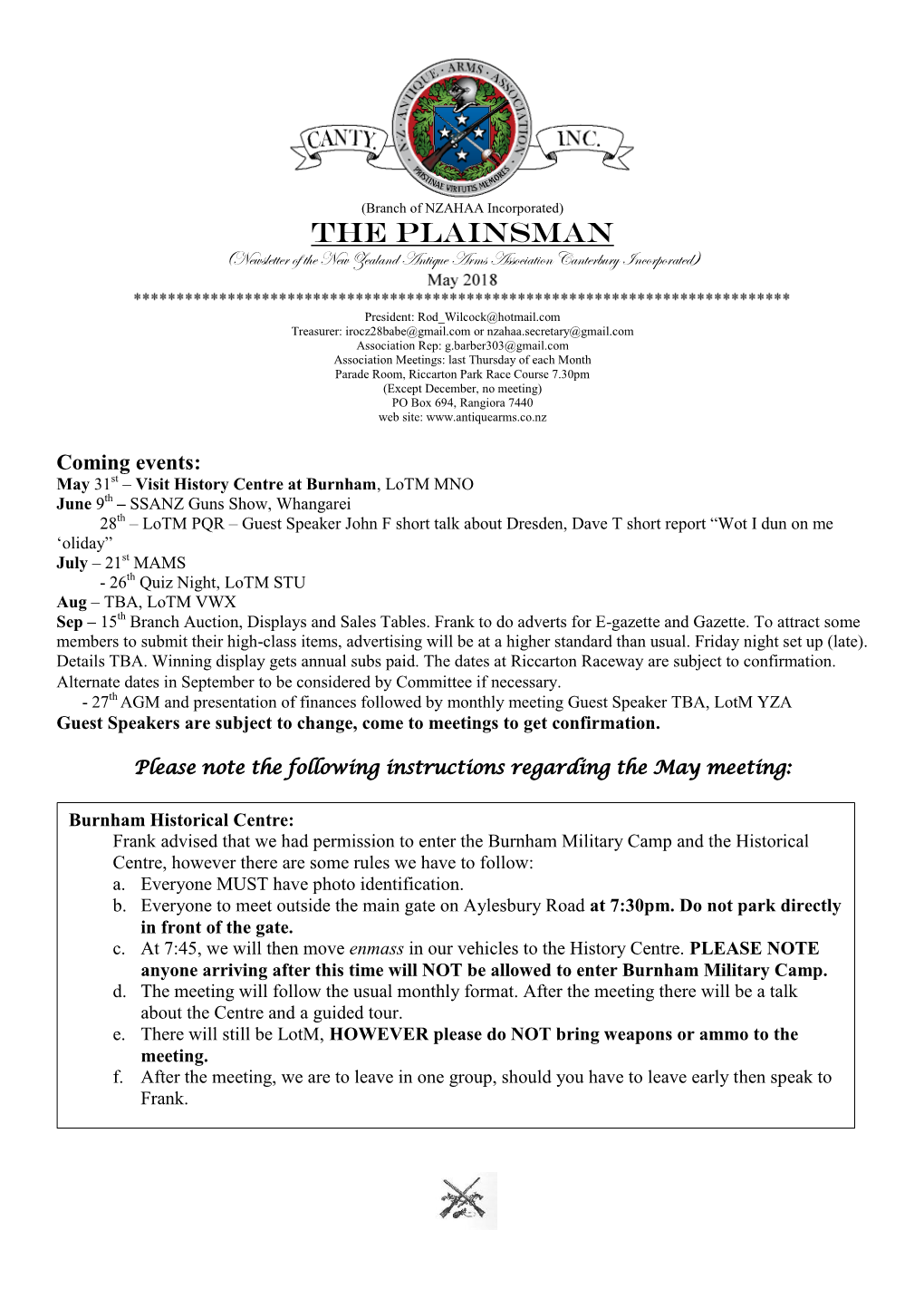 THE PLAINSMAN (Newsletter of the New Zealand Antique Arms Association Canterbury Incorporated)