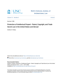 Patent, Copyright, and Trade Secret Law in the United States and Abroad