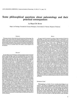 Some Philosophical Questions About Paleontology and Their Practica1 Consequences