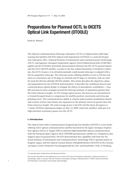 Preparations for Planned OCTL to OICETS Optical Link Experiment (OTOOLE)