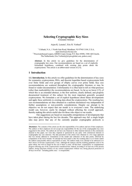 Selecting Cryptographic Key Sizes Extended Abstract