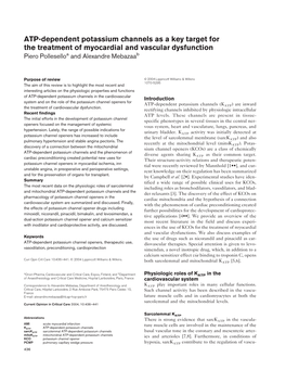 ATP-Dependent Potassium Channels As a Key Target for the Treatment of Myocardial and Vascular Dysfunction Piero Polleselloa and Alexandre Mebazaab