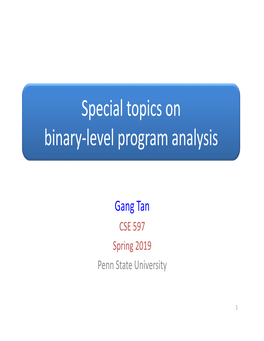 Special Topics on Binary‐Level Program Analysis