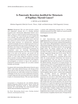 Is Pancreatic Resection Justified for Metastasis of Papillary Thyroid Cancer?