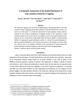 A Geographic Assessment of the Spatial Distribution of Jade Jewellery Industries in Sagaing