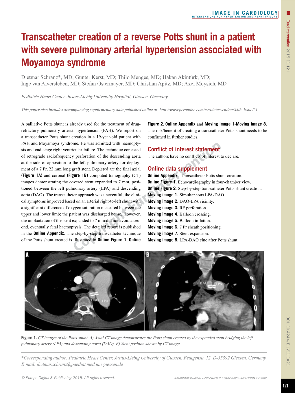 Transcatheter Creation of a Reverse Potts Shunt in a Patient with Severe Pulmonary Arterial Hypertension Associated with 2015;11: 121 Moyamoya Syndrome