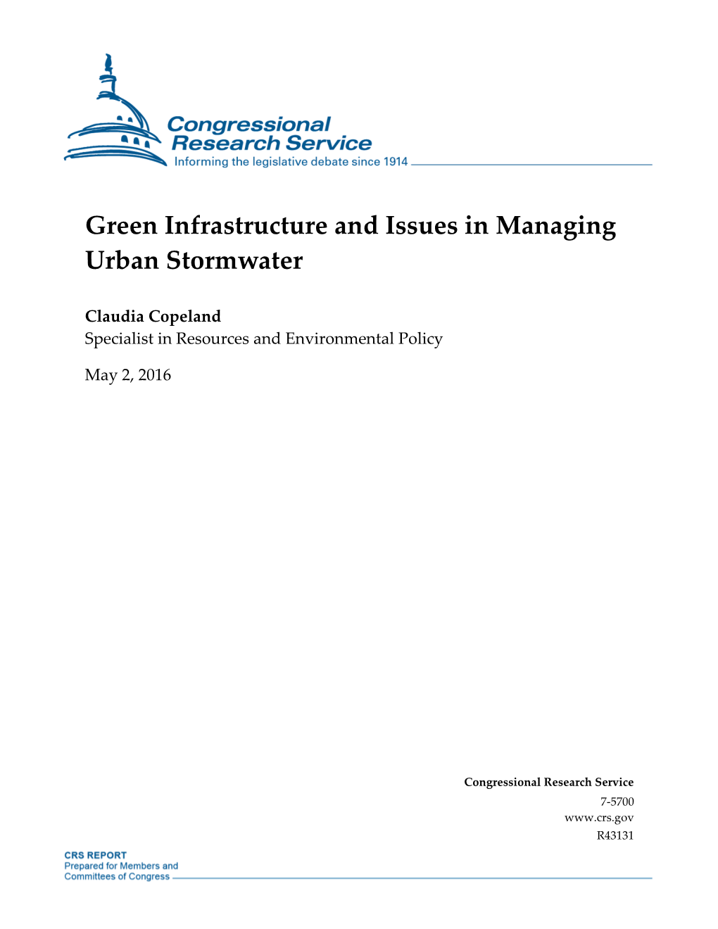 Green Infrastructure and Issues in Managing Urban Stormwater