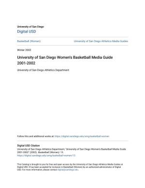 University of San Diego Women's Basketball Media Guide 2001-2002