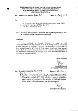 Government of National Capital Territory of Delhi • Directorate of Training & Technical Education Muni Maya Ram Marg, Pitampura, Delhi-110034