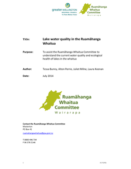 Lake Water Quality in the Ruamāhanga Whaitua