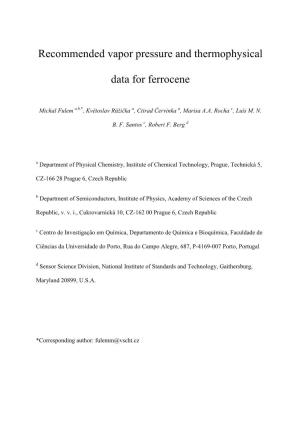 Recommended Vapor Pressure and Thermophysical Data for Ferrocene