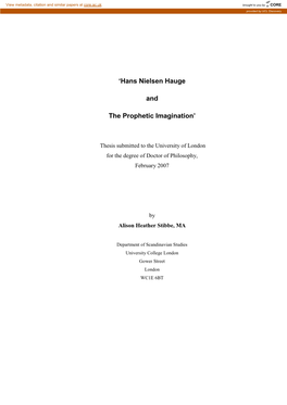 Hans Nielsen Hauge and the Prophetic Imagination