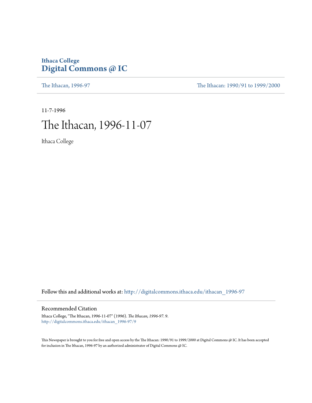 The Ithacan, 1996-11-07
