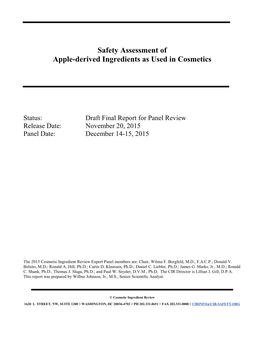 Safety Assessment of Apple-Derived Ingredients As Used in Cosmetics