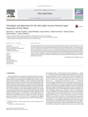 Tetrasilane and Digermane for the Ultra-High Vacuum Chemical Vapor Deposition of Sige Alloys
