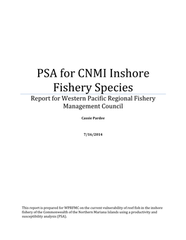 PSA for CNMI Inshore Fishery Species Report for Western Pacific Regional Fishery Management Council