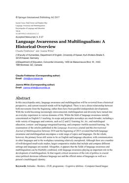 Language Awareness and Multilingualism: a Historical Overview