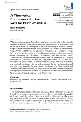 A Theoretical Framework for the Critical Posthumanities