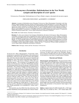 Technomyrmex (Formicidae: Dolichoderinae) in the New World: Synopsis and Description of a New Species