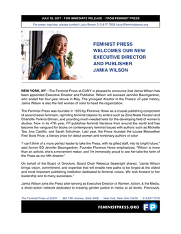 Feminist Press Welcomes Our New Executive Director and Publisher Jamia Wilson