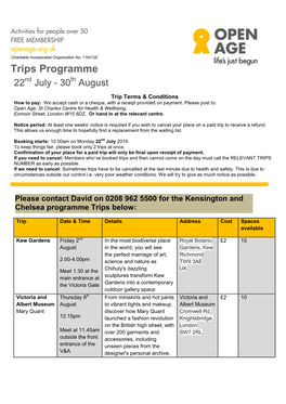 Trips Programme 22 Nd July - 30Th August